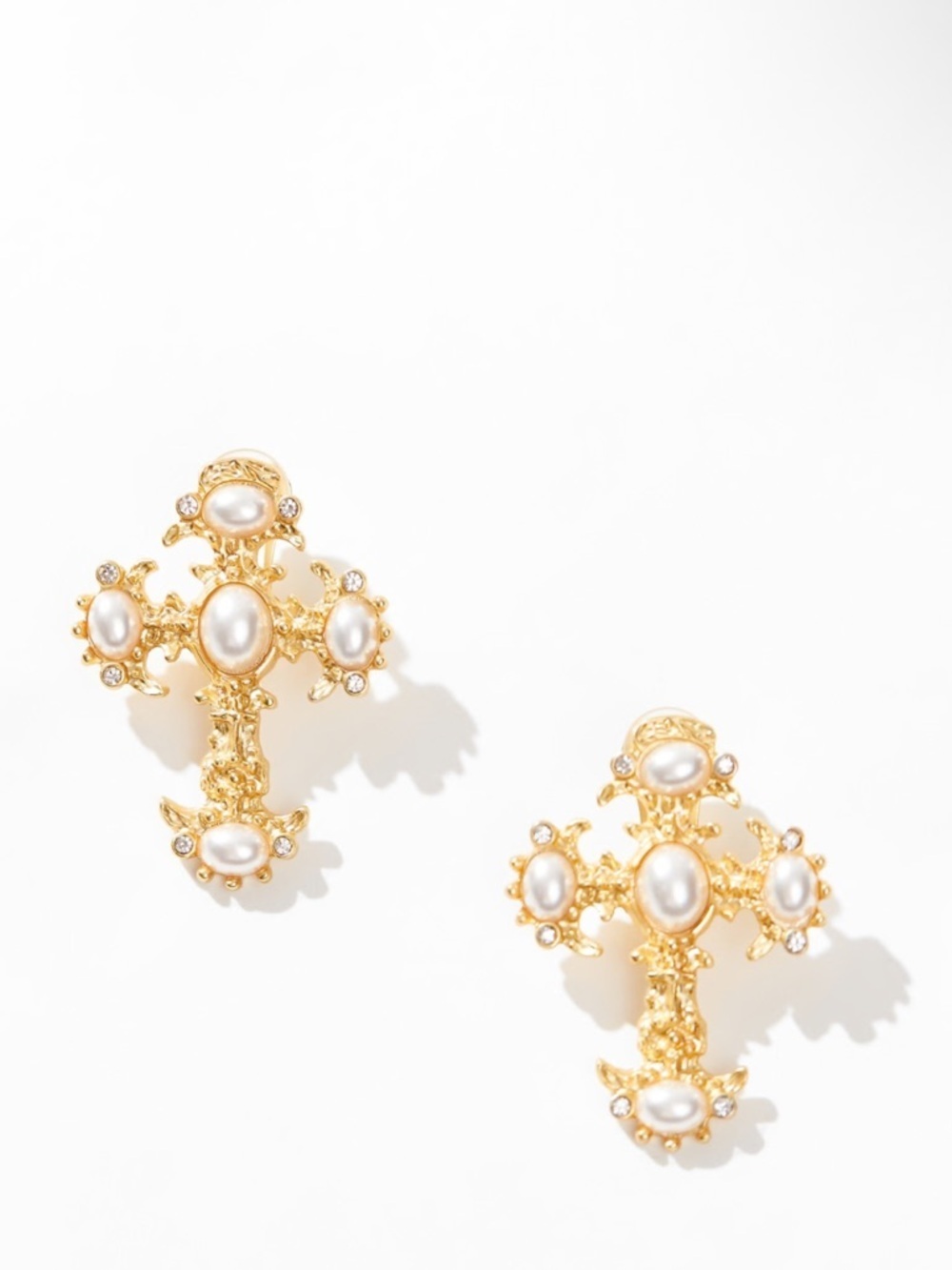 8 Other Reasons Gold Tone Clip-On Cross Earrings with Pearl Accent Revolve